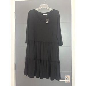 Avenue Black Tiered Dress Plus Size 14 3/4 Sleeve Casual Tunic‎
